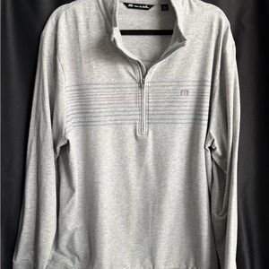 Travis Mathew Light Gray Quarter-Zip Sweater with Subtle Stripe